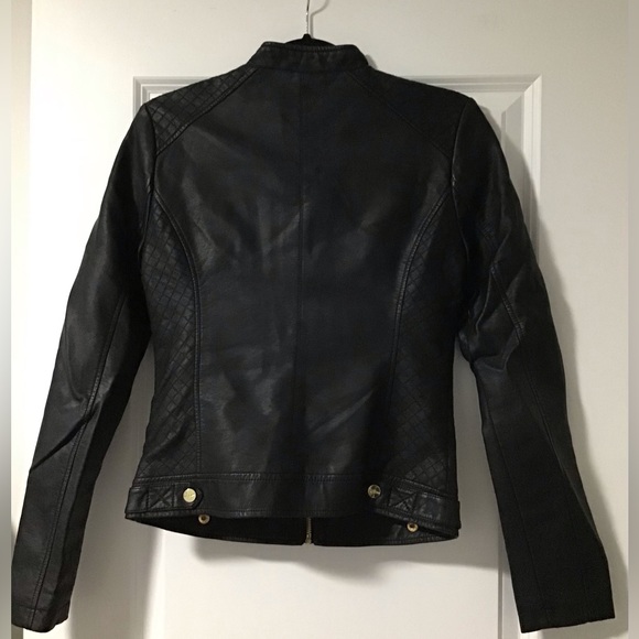 Black with Golden Detailed Leather Jacket - Picture 3 of 4